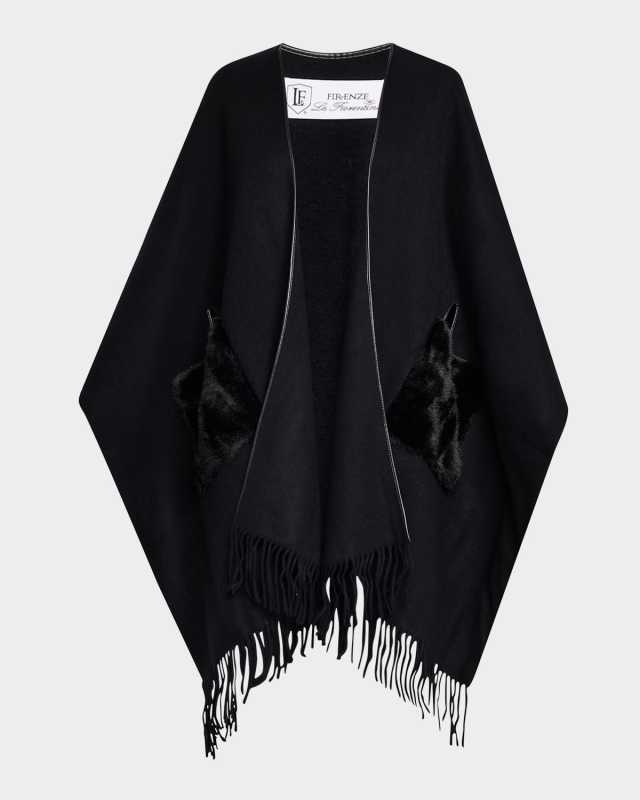 Ruana Shawl W/ Faux Fur Trim